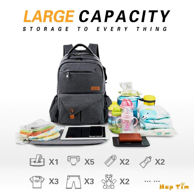 Hap Tim Multi-function Large Baby Diaper Bag Backpack with Stroller Straps, Insulated Bottle Pockets, Changing Pad (Dark Gray-5284) - Image 4